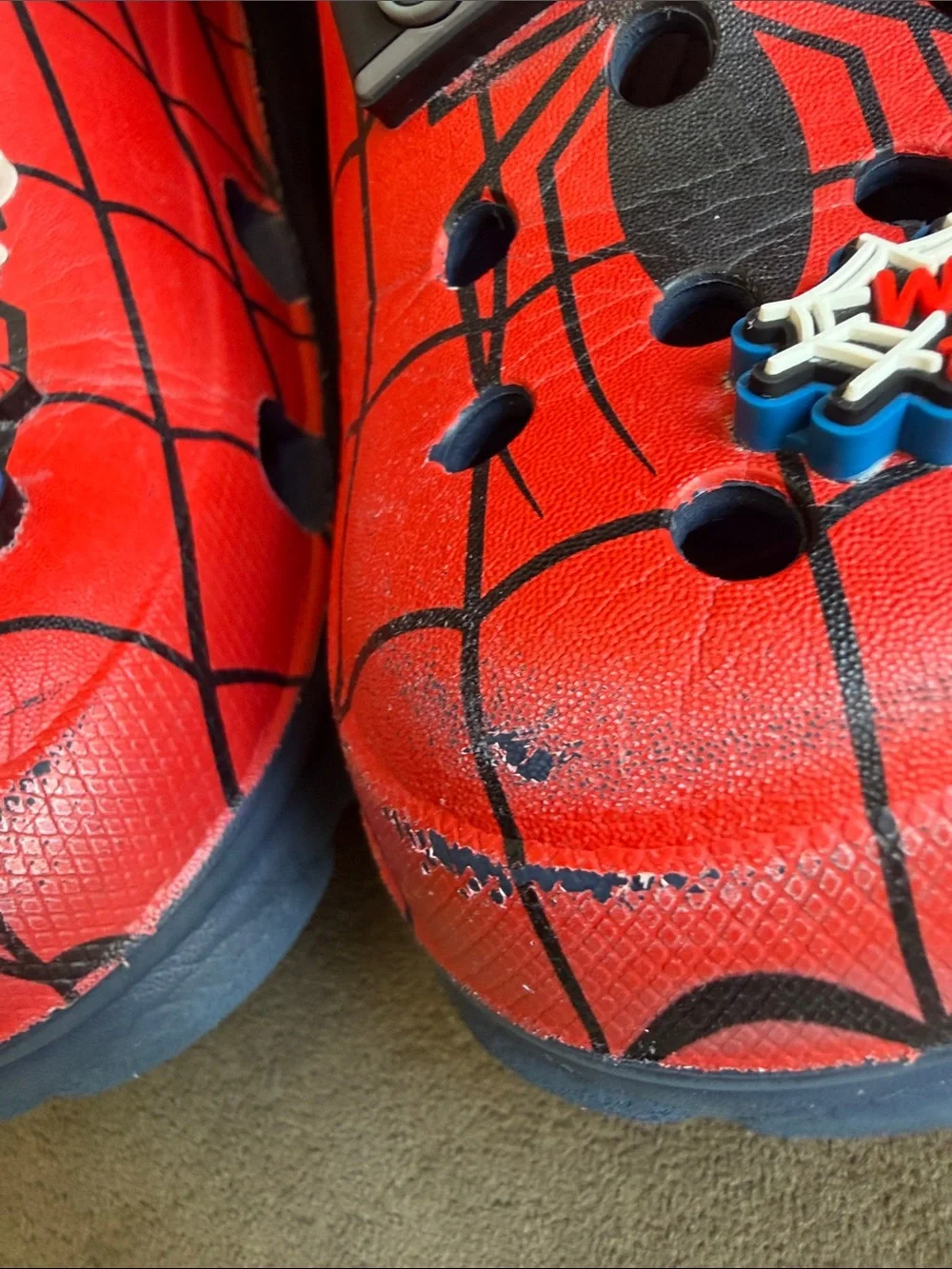 Kids Red Spider Web Slip-On Clogs with Character Accents Junior size 5